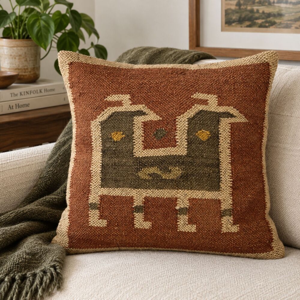Creative Co-Op Jute Wool Pillow Cover 18x18 Horse Folk Art Rustic Southwestern